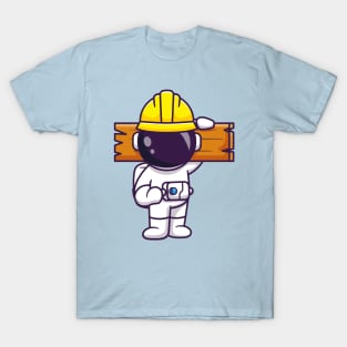 Cute Astronaut Handyman Holding Wood Cartoon T-Shirt